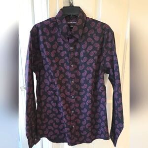 Michael Kors Men's Paisley Print Button Down Shirt Slim Fit Medium New